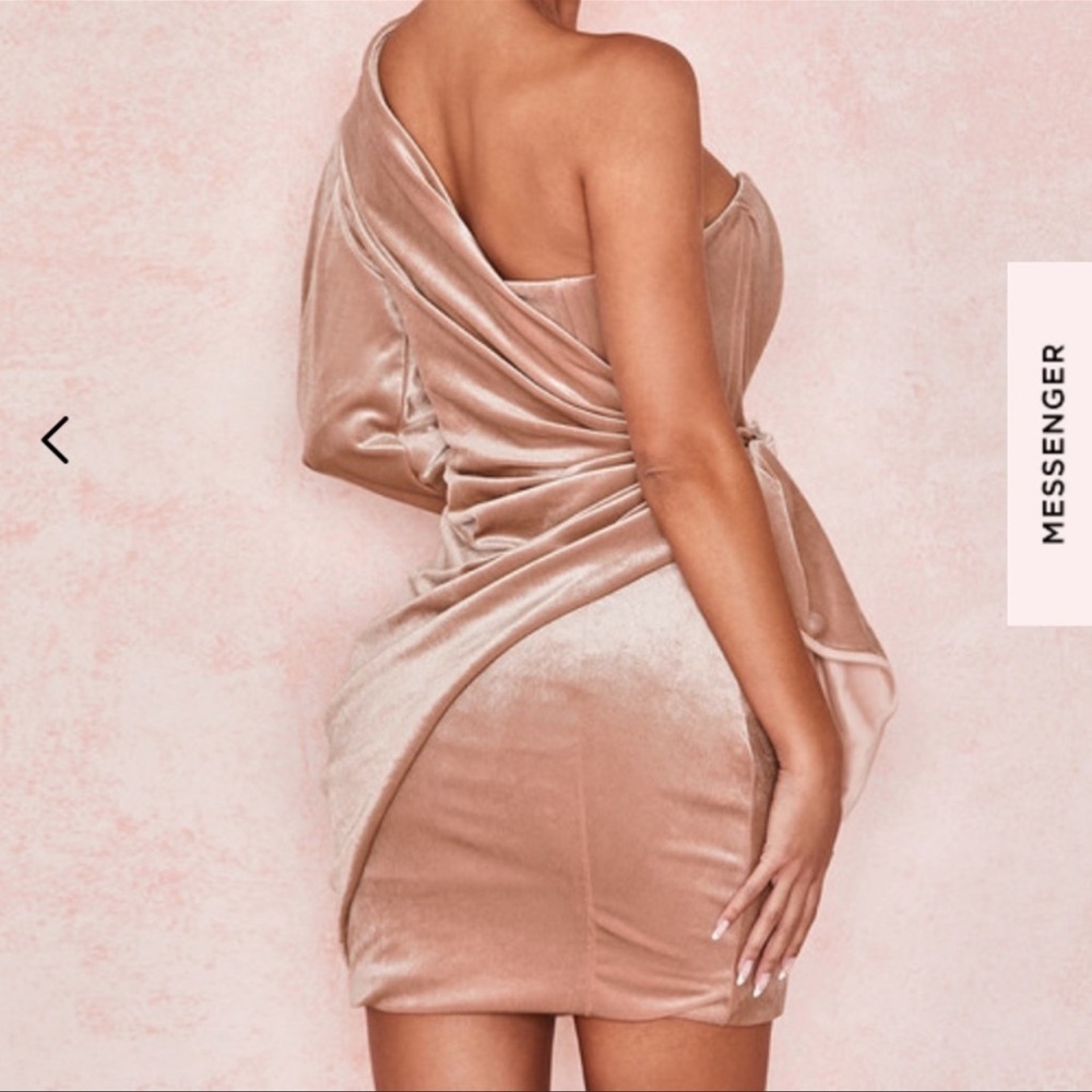 NWT HOUSE of CB TAMARA BLUSH NUDE VELVET CRYSTAL DRESS - Picture 3 of 14